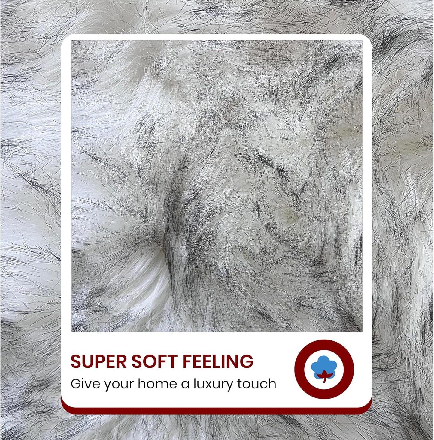 LAMBZY Faux Sheepskin Hypoallergenic Free Shape Silky Shag Rug, Luxury Shaggy Silky Plush Carpet for Bedrooms Rugs Living Kids Rooms Sofa Floor Rugs (Single 2'x3', 60x90cm White with Black Tips)