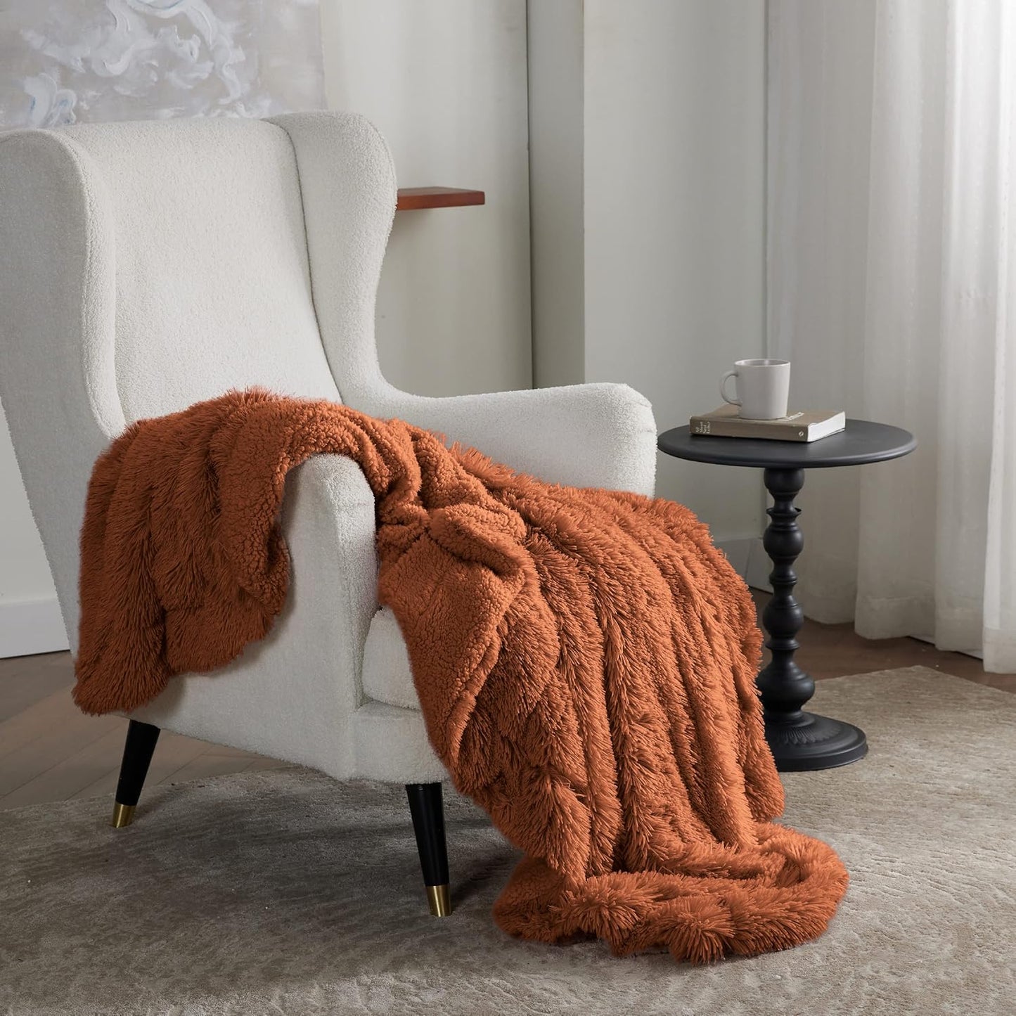 Bedsure GentleSoft Fluffy Burnt Orange Throw Blanket Fall Decorations for Home, Terracotta Blanket Fall Decor for Living Room, Soft Sherpa Fleece Fuzzy Faux Fur Plush Orange Gifts for Women, 50x60