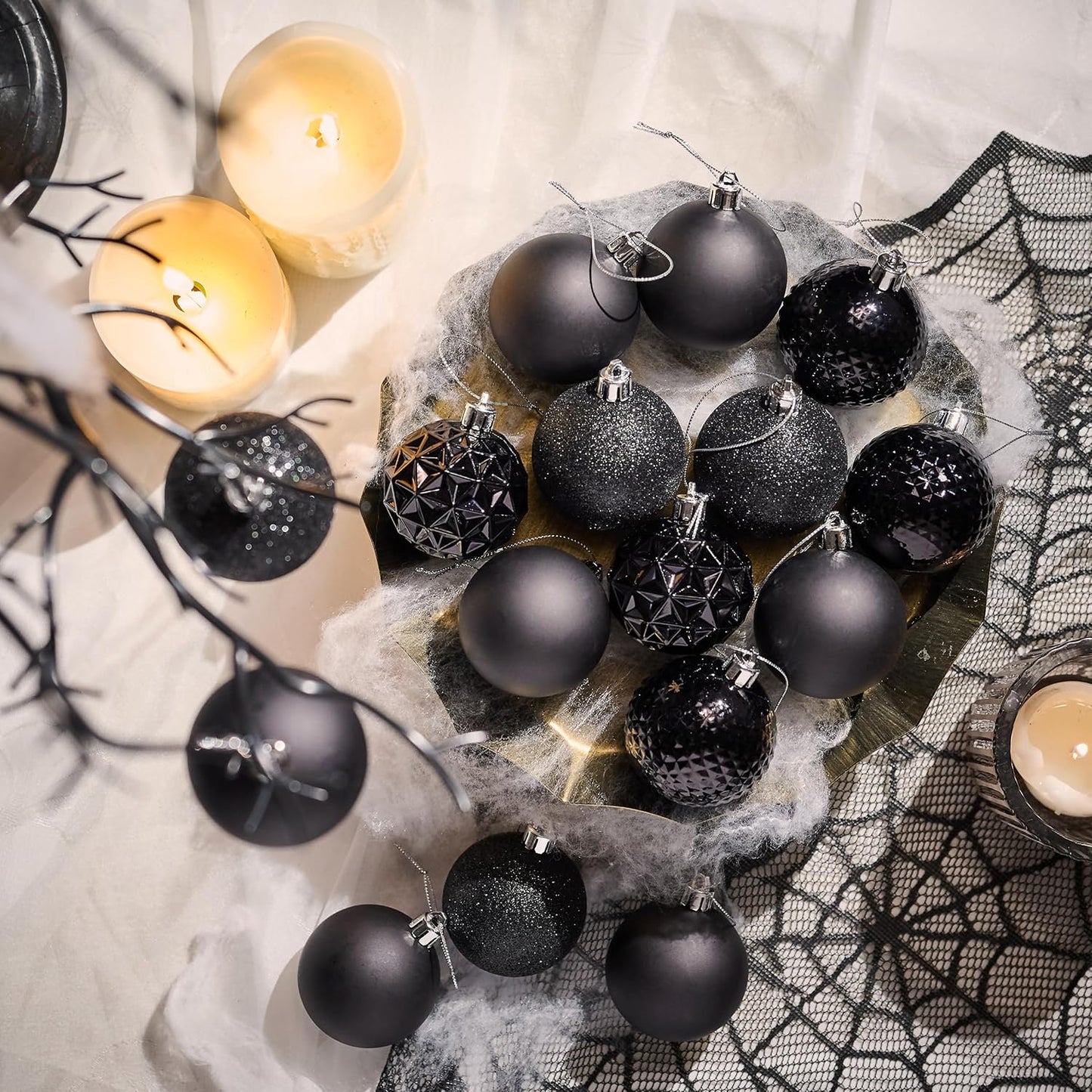 Valery Madelyn Christmas Tree Decorations Ornament Set for Fall Halloween, 50ct 2.36 Inches Black Shatterproof Christmas Ball Ornaments Hanging Xmas Holiday Party Decor