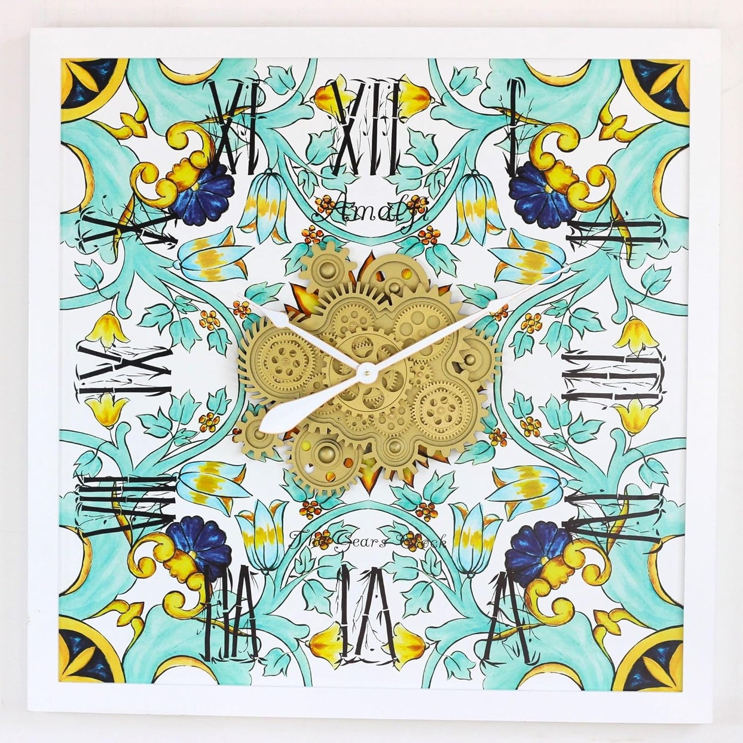 The Gears Clock Wall Clock Italy Collection with Moving Gears (Amalfi, 36 inch Square)