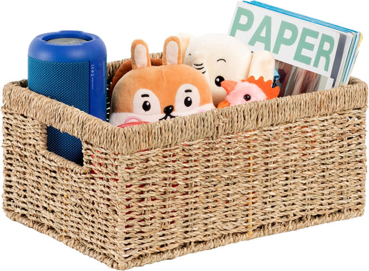 CENBOSS Wicker Baskets (Large, Seagrass, 1PC) Rattan Storage Baskets for Shelves, Woven Seagrass Holder