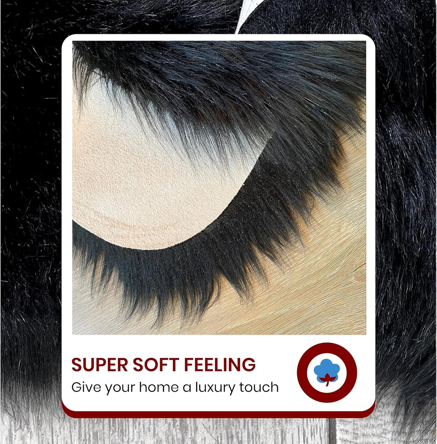 LAMBZY Faux Sheepskin Hypoallergenic Free Shape Silky Shag Rug, Luxury Shaggy Silky Plush Carpet for Bedrooms Rugs Living Room Kids Rooms Sofa Floor Rugs (Triple Side by Side 3'x6', Black)