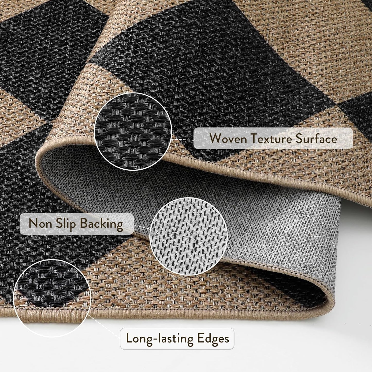 Lahome Checkered Easy Jute Outdoor Rug, 5x7 Area Rugs for Living Room Nature Large Dining Room Carpet, Farmhouse Outdoor Patio Non Slip Diamond Carpet for Home Office Bedroom Backyard Deck