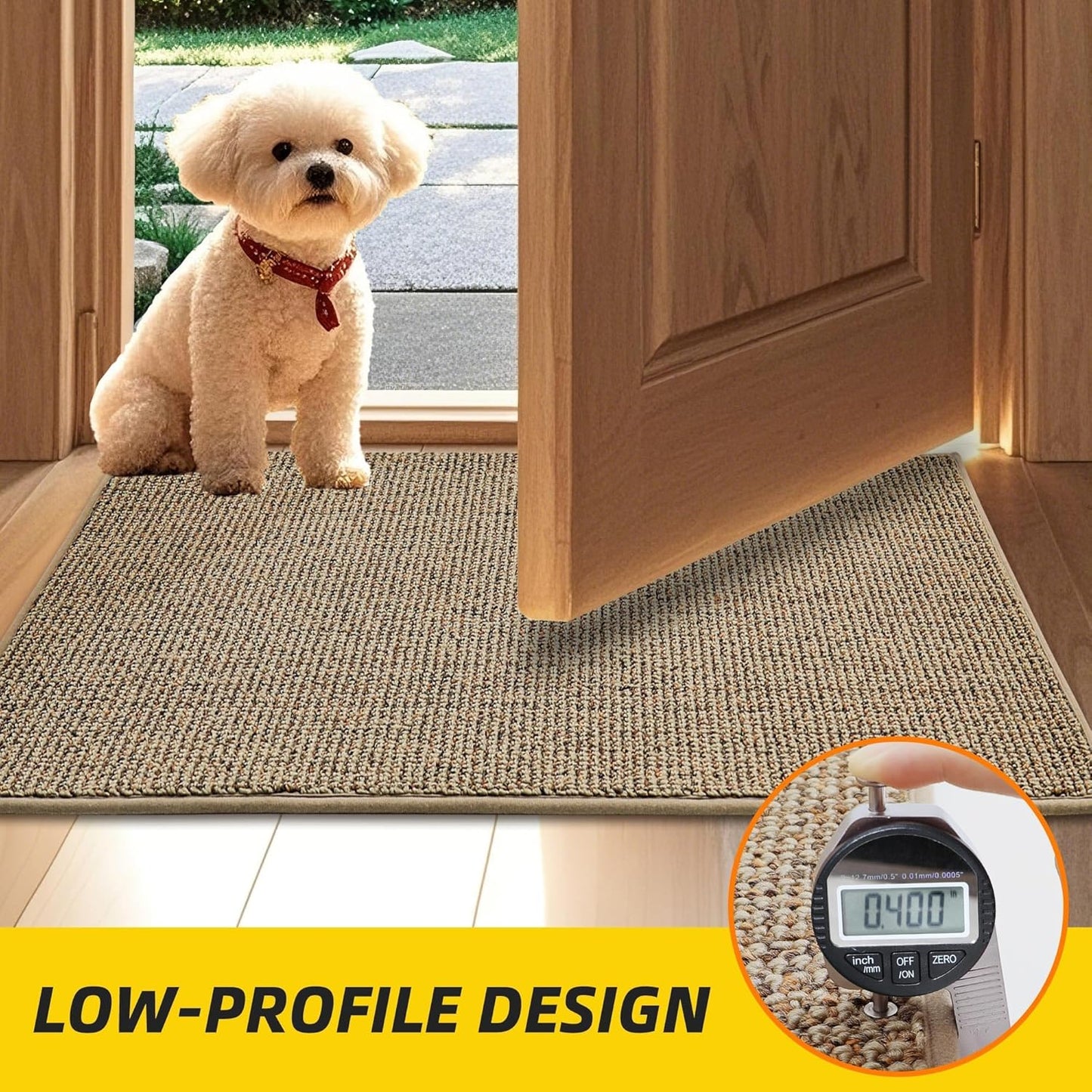 JSEI Dirt Trapper Door Mat 20"x32" Non-Slip Washable Entrance Mat, Dog Doormats, Absorbent & Fade-Resistant Floor Mats, Low Profile Welcome Mats for Entryway, Front Door, and Inside Entrance, Beige