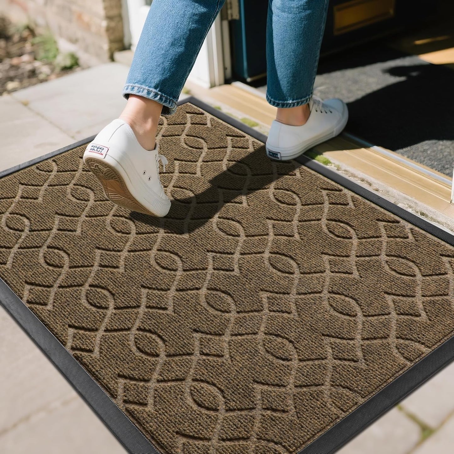 Yimobra Front Door Mat Outside Entrance, All-Weather All-Season Welcome Doormat Outdoor Indoor, Natural Rubber, Stain and Fade Resistant, Low Profile, Easy Clean Patio Porch Mat, 29.5x17, Brown