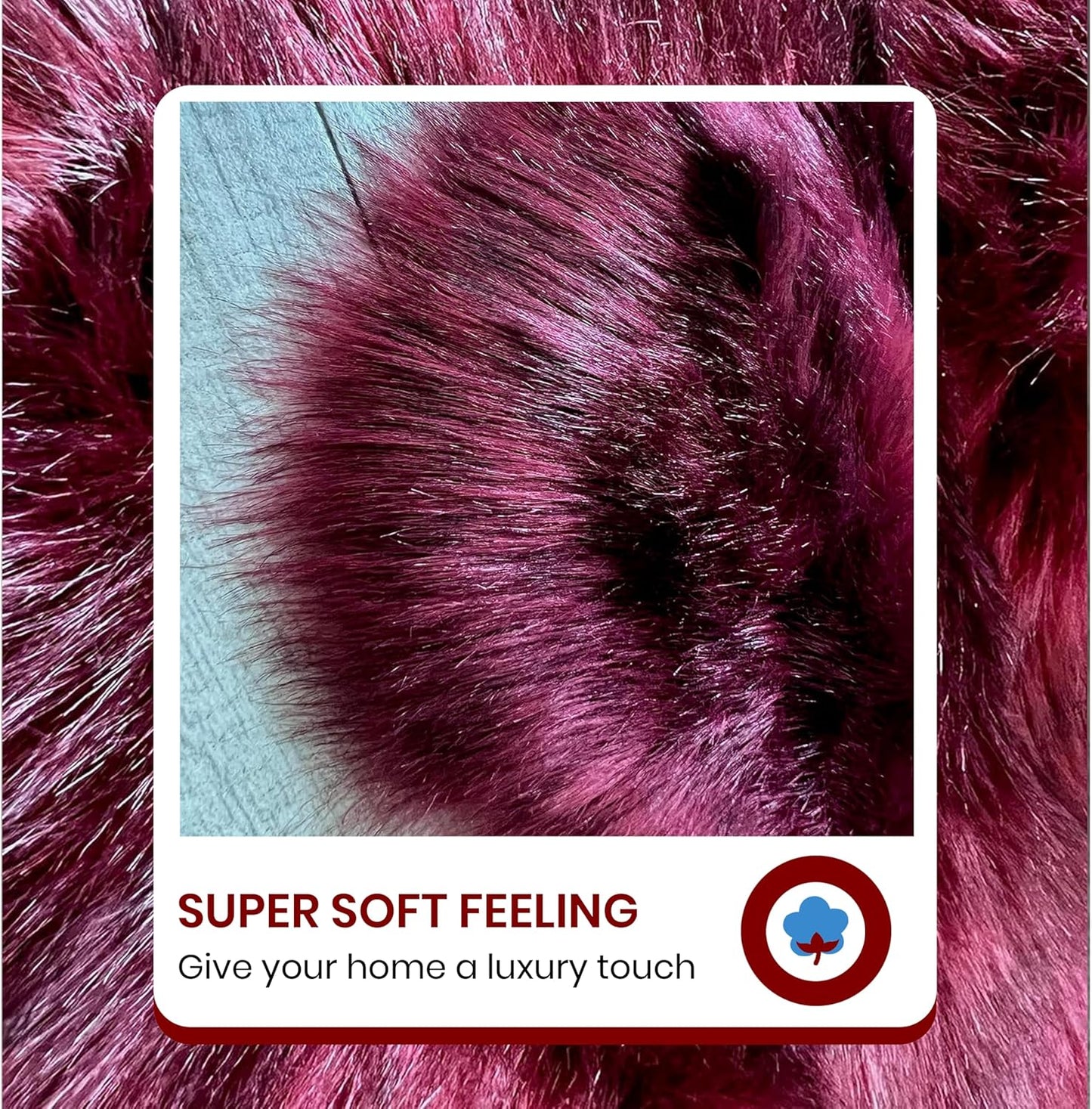 LAMBZY Faux Sheepskin Super Soft Hypoallergenic Free Shape Silky Shag Rug, Luxury Shaggy Plush Carpet for Bedrooms Living Kids Room Sofa Rugs (Burgundy, Decto 10 Pelts 6'x10')