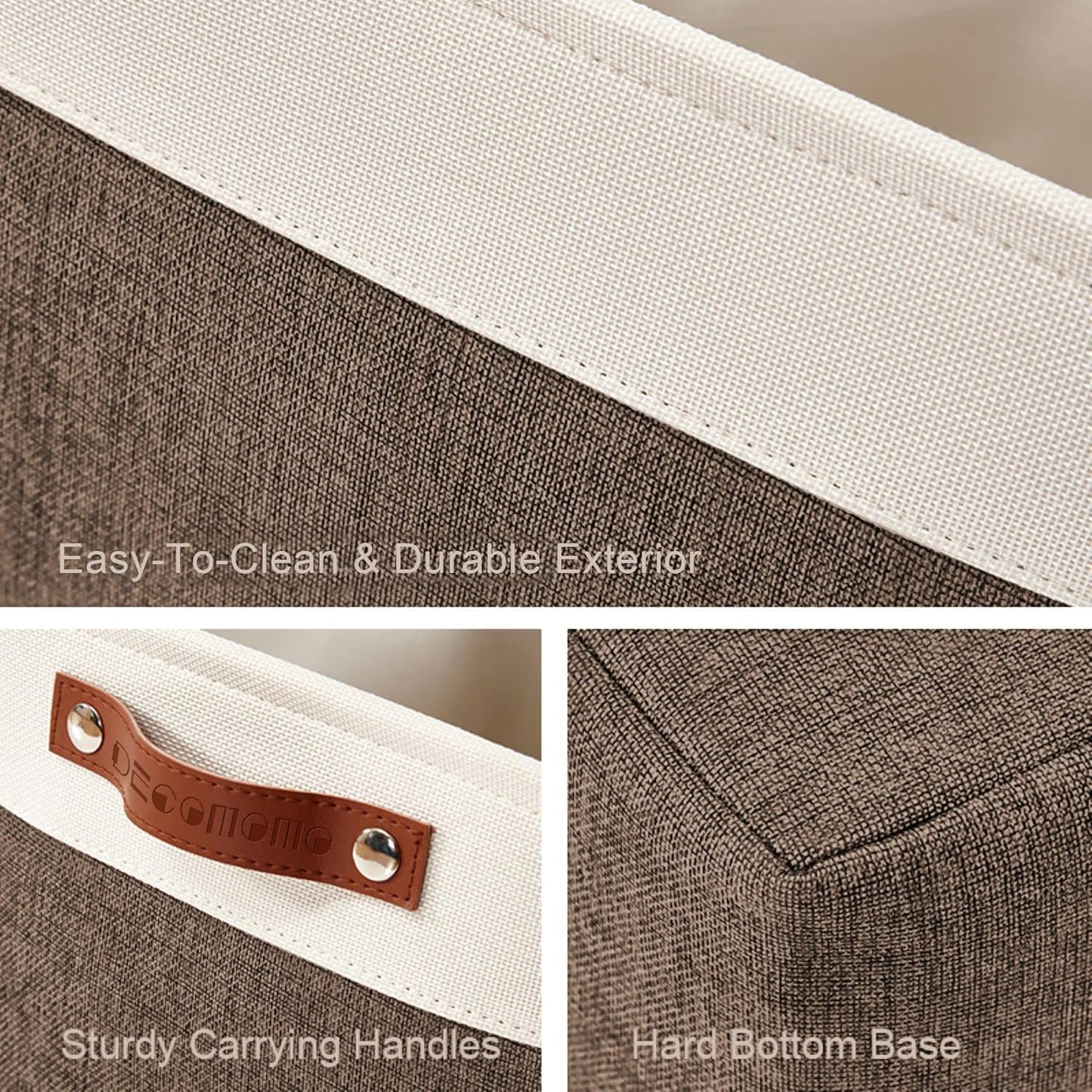 DECOMOMO Storage Bins Fabric Storage Baskets for Shelves, Linen Closet Organization Toys Nursery (Brown and White, Large - 3 Pack)