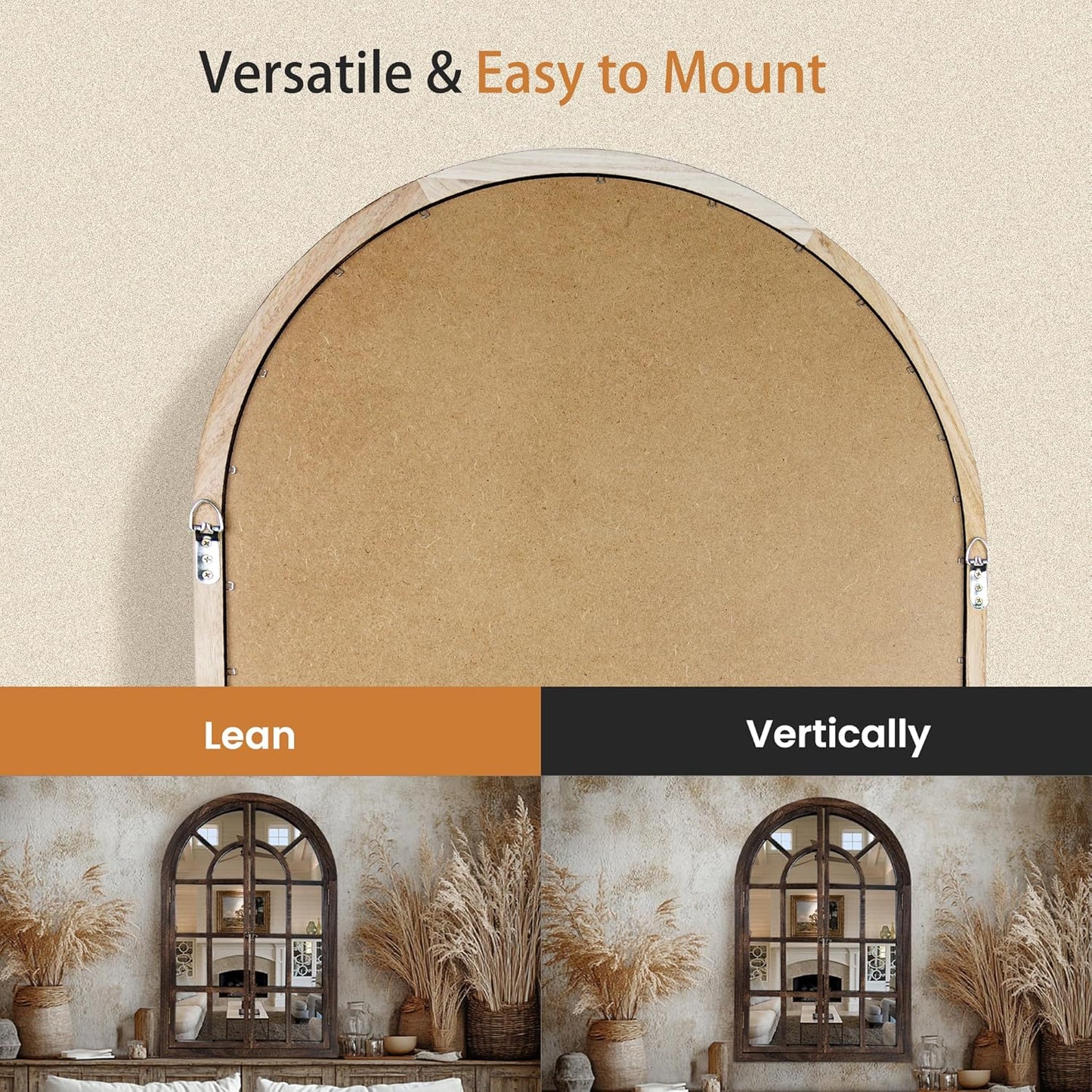 Arched Wall Mirror with Window Design, 36"x24" Rustic Farmhouse Wood Mirror for Wall Decor, Decorative Vintage Arch Mirror for Living Room, Bedroom, Entryway