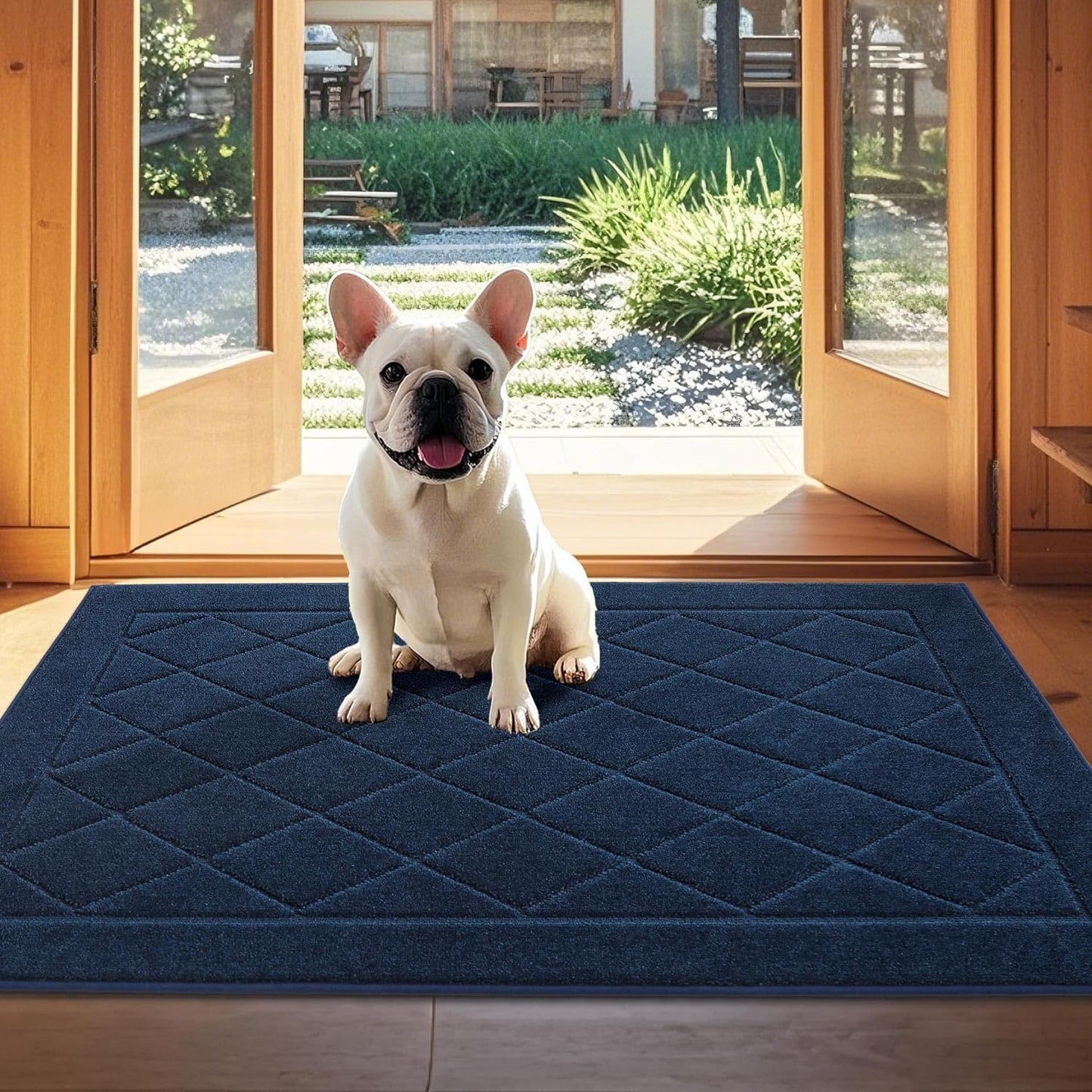 JSEI Dirt Trapper Door Mat 32"x48", Non-Slip Washable Entryway Mats, Dog Door Mat, Stain Resistant and Absorbent Floor Mats, Low Profile Welcome Mat for Front Back Door, Navy Blue