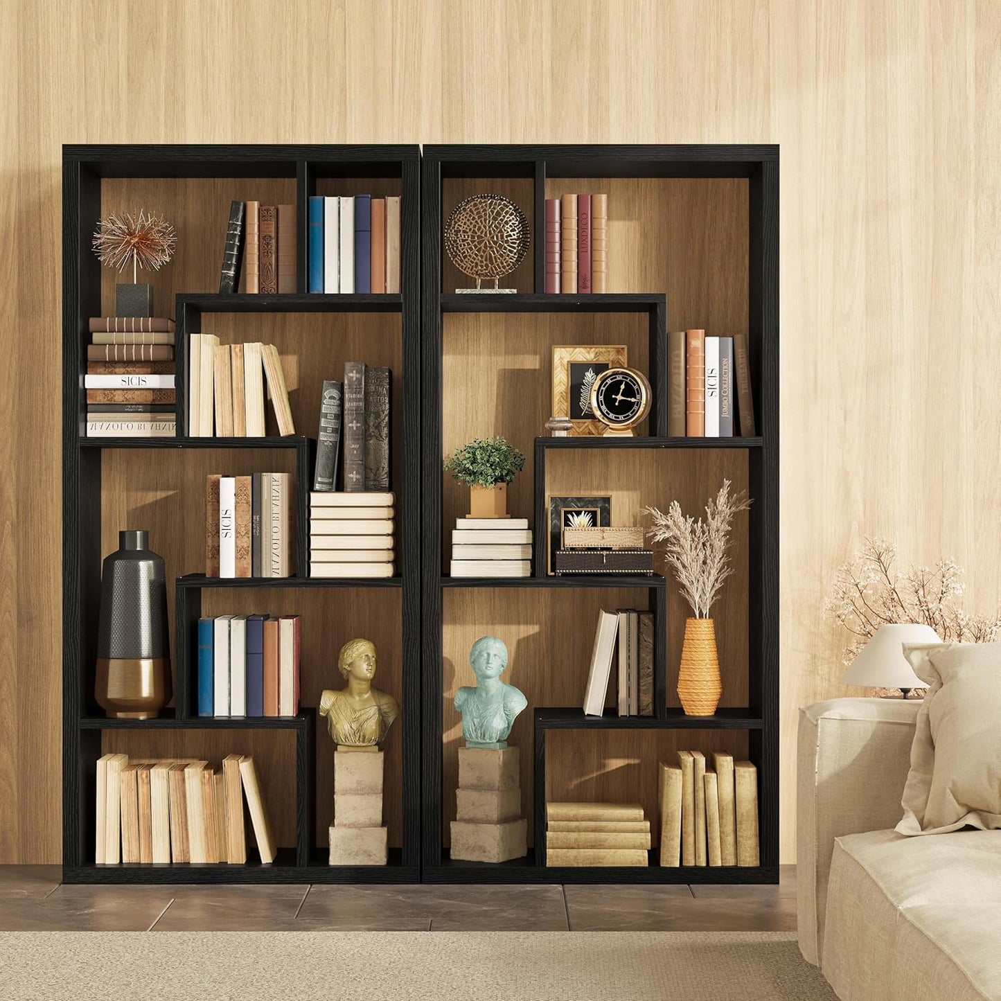 IRONCK Geometric Bookcase 6-Shelf Industrial Bookshelf Black Etagere Bookcase Tall Storage Display Bookshelf with Thicken Shelf for Living Room Home Office