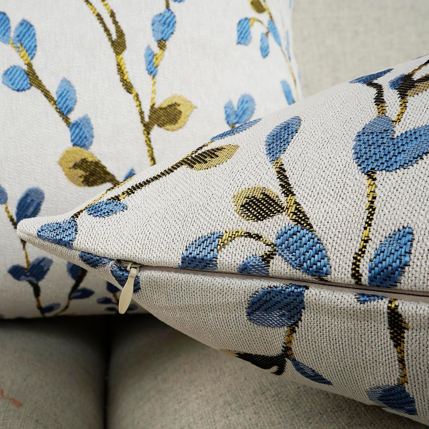 YOUR SMILE Classical Embroidery Jacquard Blue Square Decorative Throw Pillow Case Cushion Cover 18x18 inch