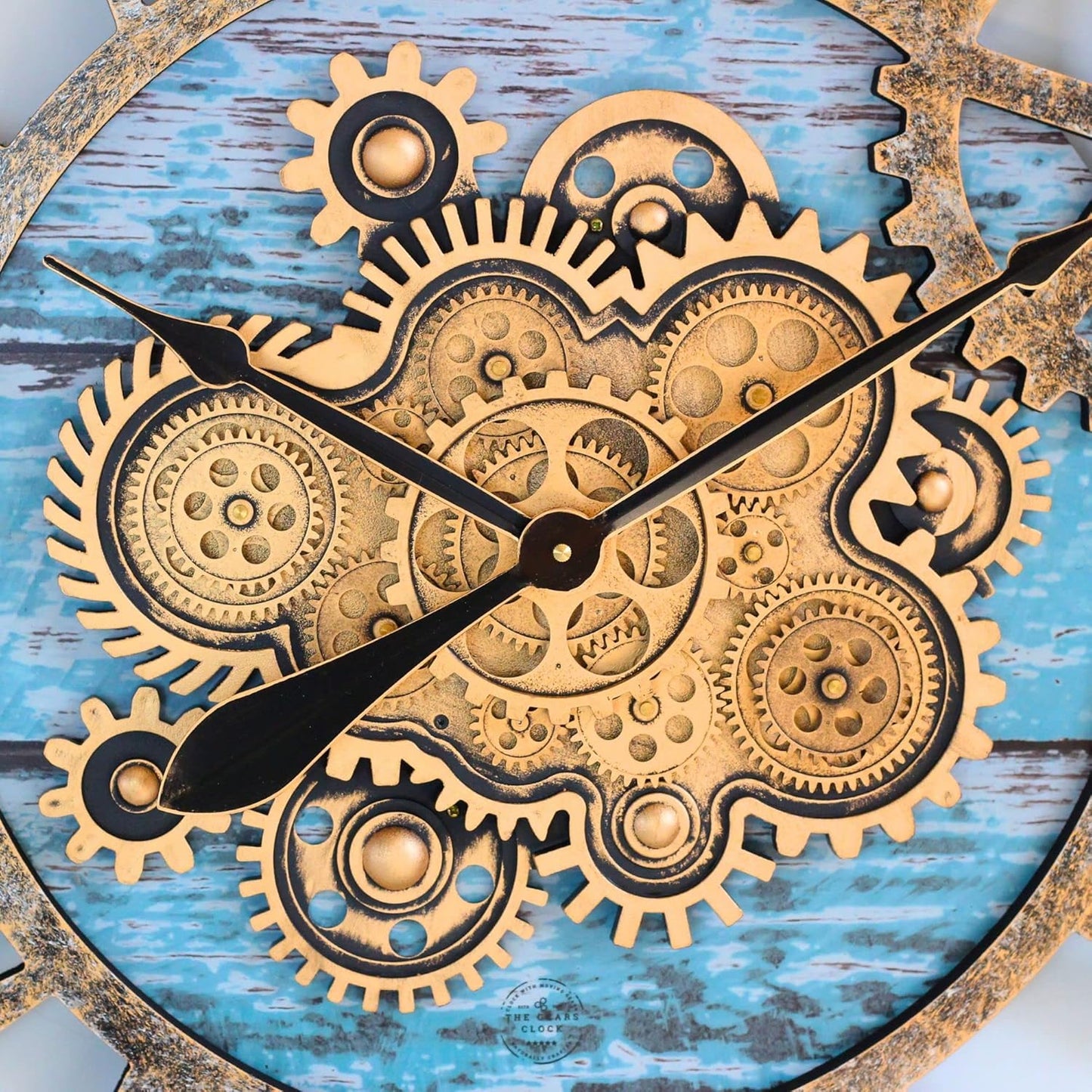 The Gears Clock 36'' Inch Real Moving Gear Wall Clock Vintage Industrial Oversized Rustic Farmhouse (Aqua Green)