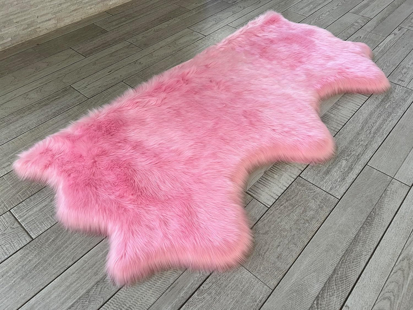 LAMBZY Faux Sheepskin Super Soft Hypoallergenic Free Shape Silky Shag Rug, Luxury Shaggy Plush Carpet for Bedrooms Living Kids Room Sofa Rugs (Pink, Triple Side by Side 3'x6')