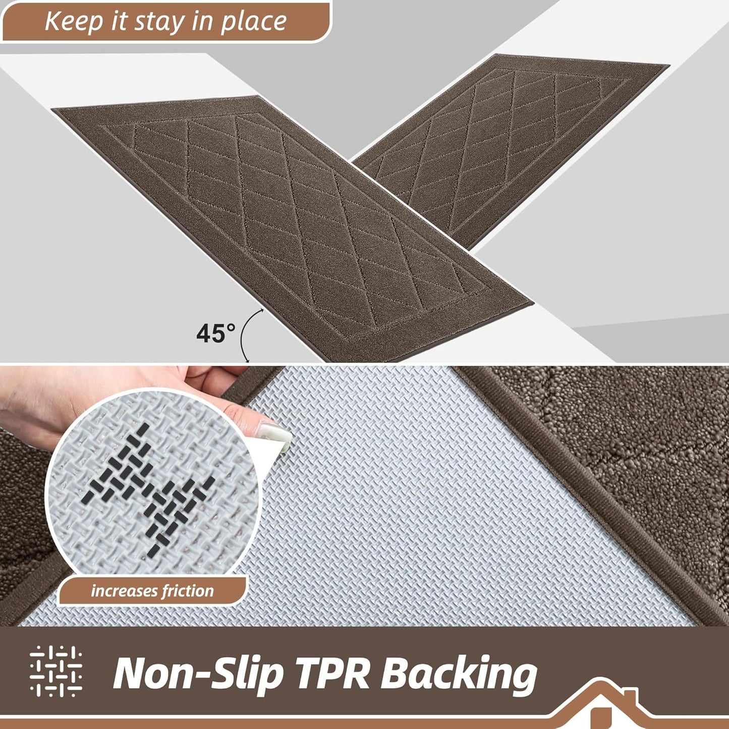 BEQHAUSE Dirt Trapper Door Mat 24" x 60", Doormat Non-Slip Entryway Rugs Washable, Dog Door Mat Stain Resistant and Absorbent Welcome Floor Mat for Front Back Door, Muddy Wet Shoes & Paws, Light Brown