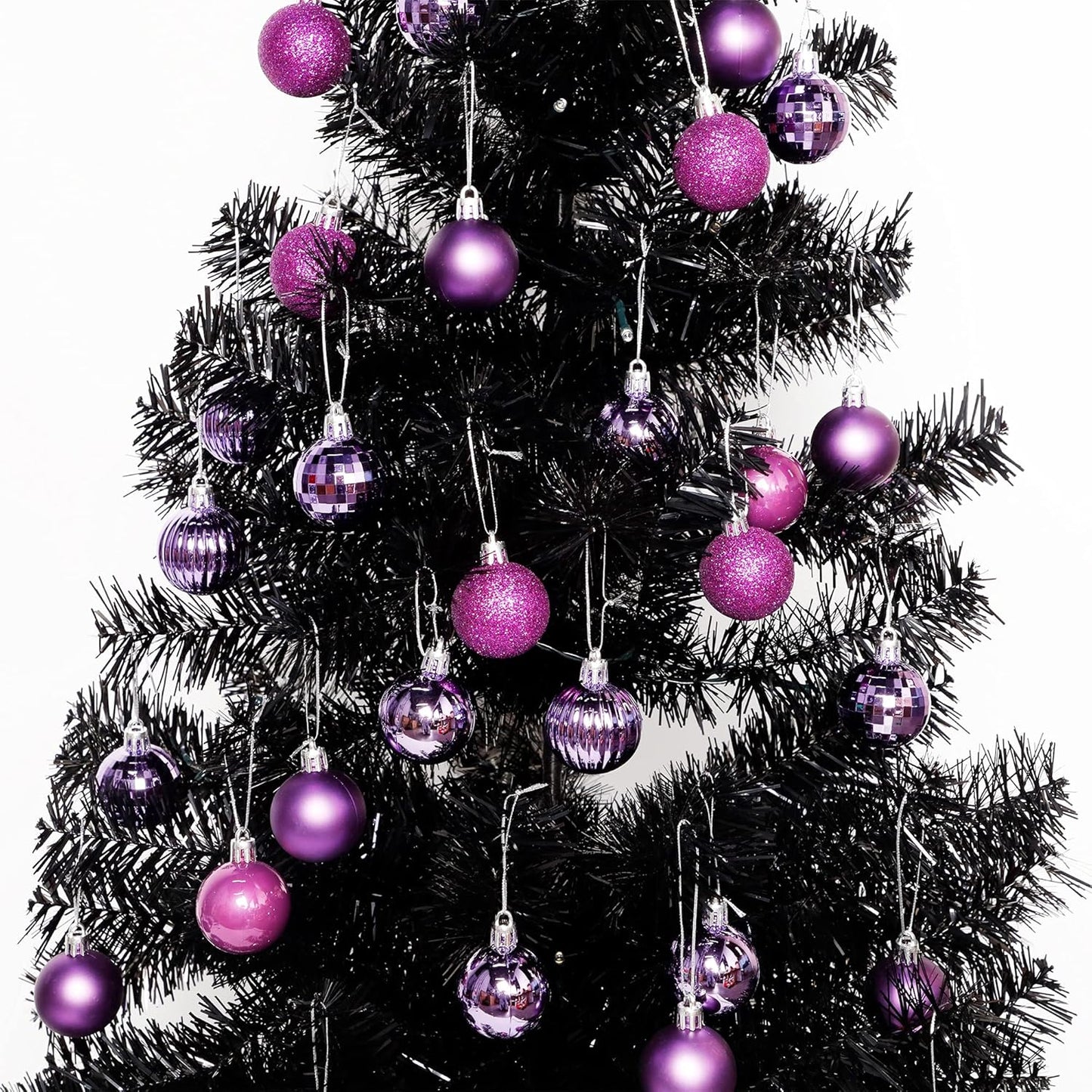 Lulu Home Halloween Hanging Ornaments, 34 Ct 1.57" Pre-Strung Plastic Balls, Shatterproof Barrel Packed Balls for Holiday Party Wreath Tabletop Tree Decorations, Purple