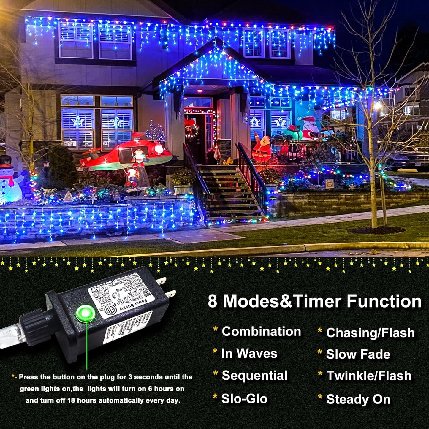 Halloween Icicle Lights Outdoor, 66 FT 640 LED Icicle Lights for Outside 8 Modes with 120 Drops, Plug in Waterproof Blue Halloween Light for House Indoor Holiday Pavilion Balcony Decorations