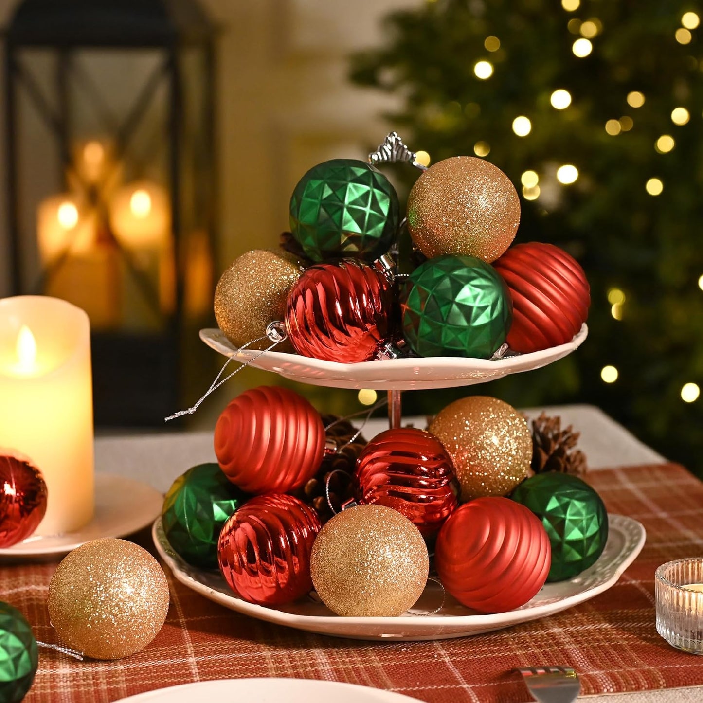 Valery Madelyn Christmas Ornaments Tree Decorations Set for Fall Halloween, 24ct Red Green Gold Shatterproof Ball Ornaments, 2.36" Hanging Ornament Bulk for Xmas Holiday Party Decor