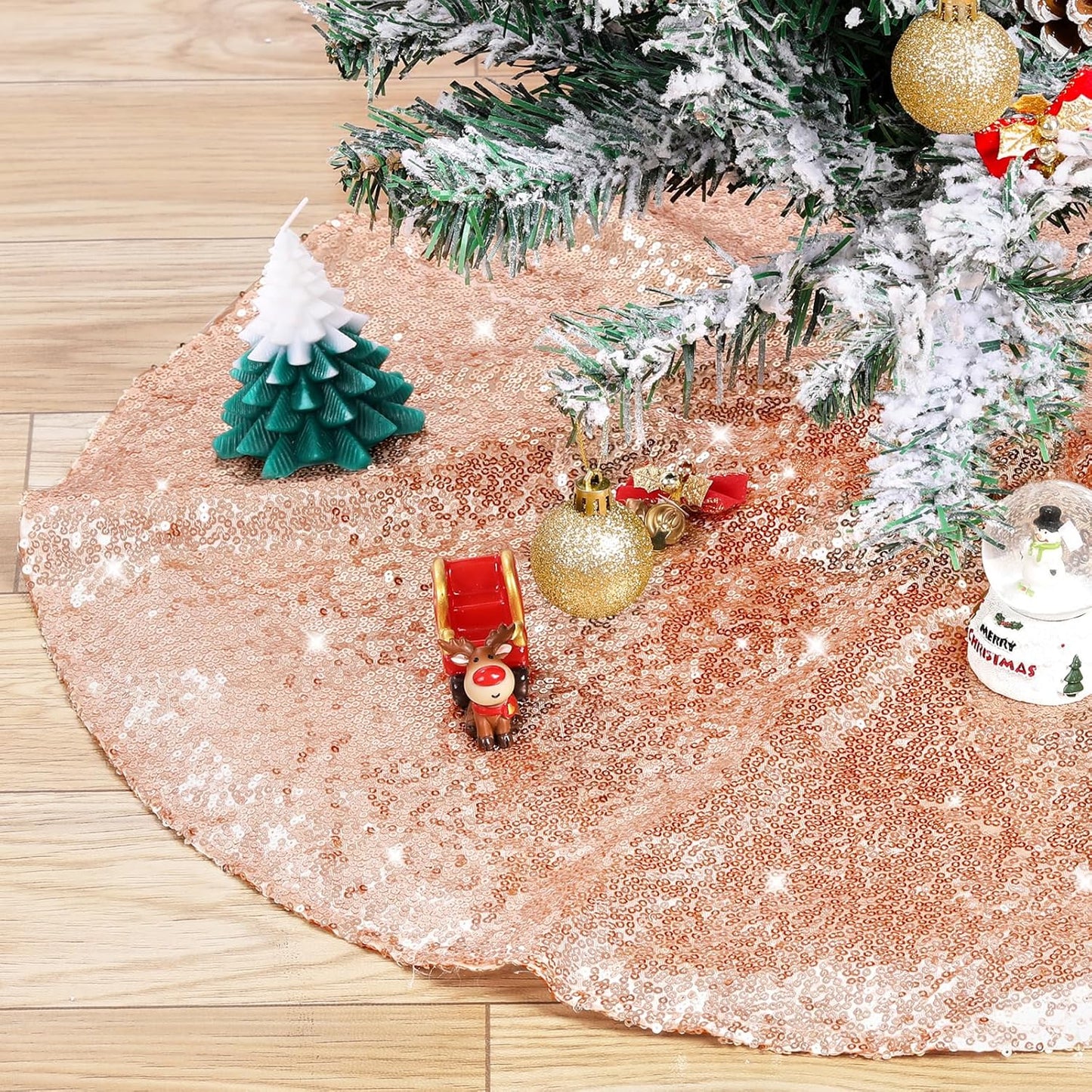 Tree Skirt 48 Inch Sequin Rose Gold Tree Skirt Christmas Decorations