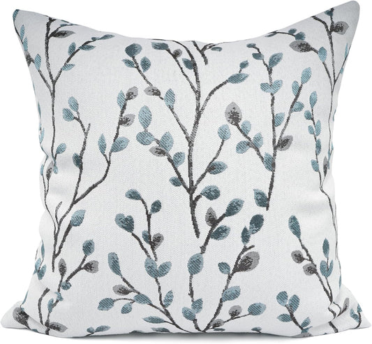 YOUR SMILE Classical Embroidery Jacquard Teal Leaf Pattern Square Decorative Throw Pillow Case Cushion Cover 18x18 inch