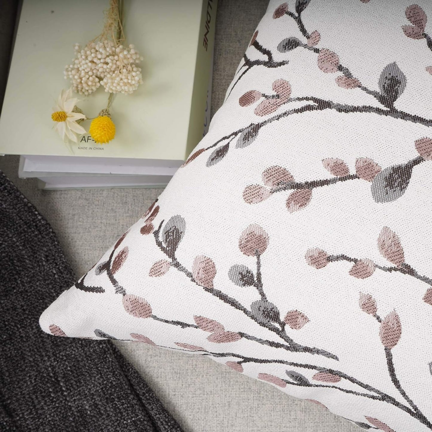 YOUR SMILE Classical Embroidery Jacquard Farmhouse Oblong Rectangle Chenille Red Leaf Decorative Throw Pillow Case,12x20 inch