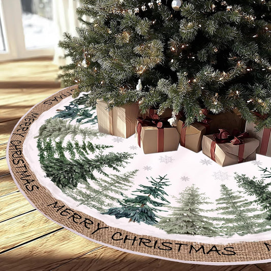 Baccessor Christmas Tree Skirt 48 Inch Pine Trees Snowy Forest Christmas Tree Skirt Collar for Farmhouse Vintage Rustic Merry Christmas Xmas Winter Holiday Party Decoration