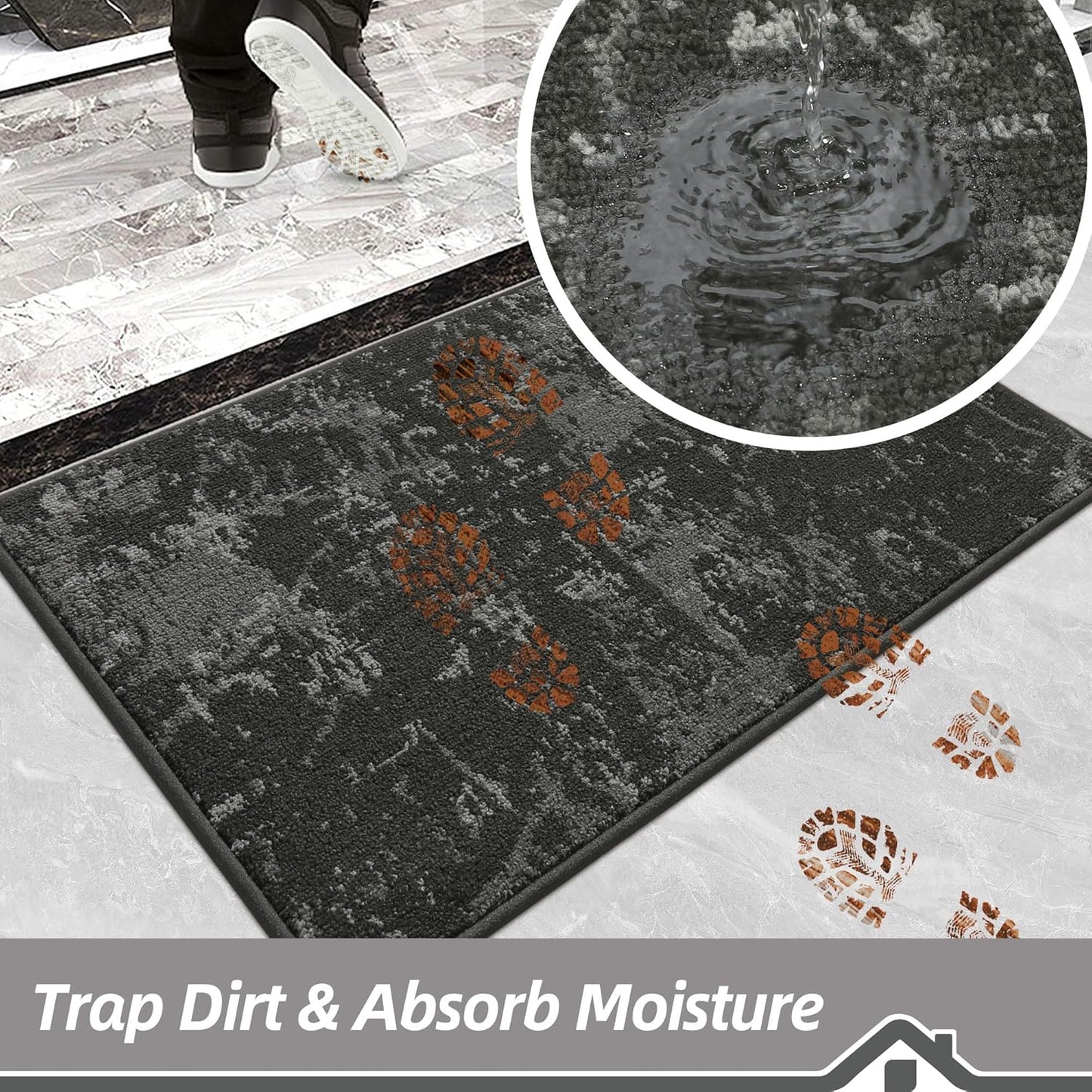 BEQHAUSE Dirt Trapper Door Mat 32"x48" Non-Slip Door Mats Washable Entryway Rugs Stain Resistant Doormat Absorbent Welcome Floor Mat for Front Back Door, Muddy Wet Shoes & Paws,Dark Grey