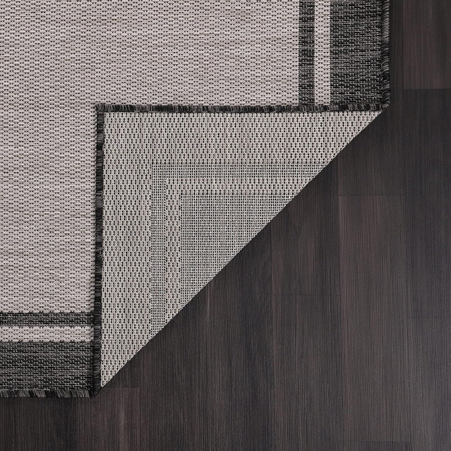 CAMILSON Indoor Outdoor Rug, 10x14 Bordered Gray Modern Area Rugs for Large Indoor and Outdoor Patios, Kitchen and Hallway Mats, Washable Porch Deck Outside Carpet (Bordered Grey, 10 x 14)