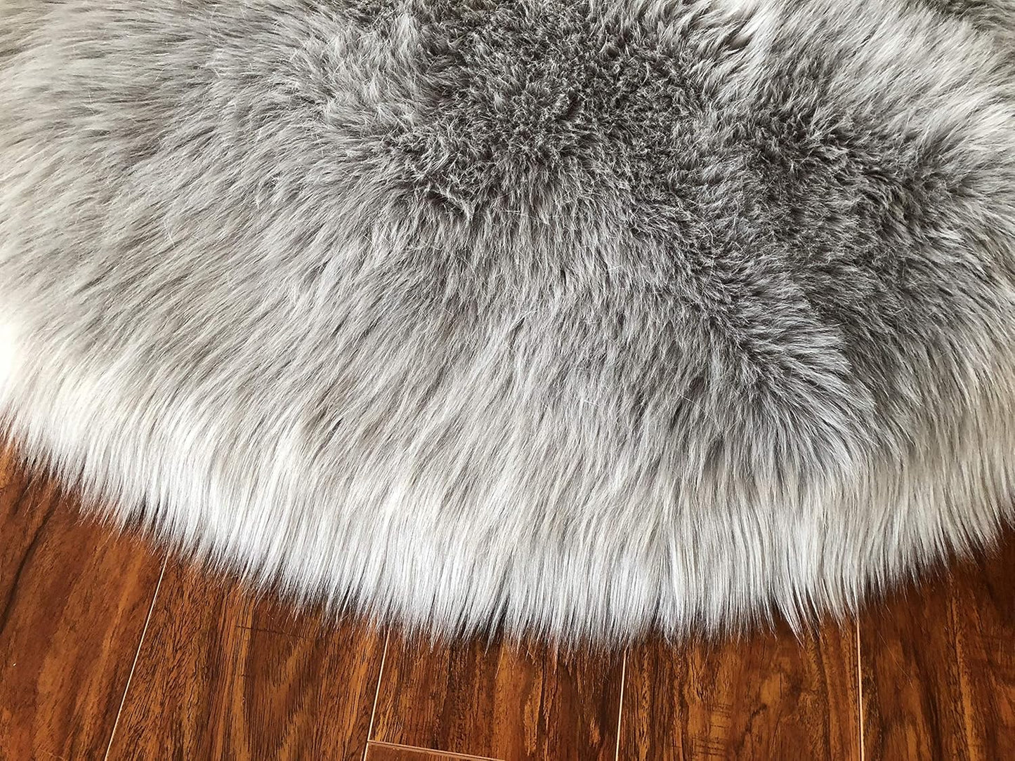LAMBZY Faux Sheepskin Hypoallergenic Free Shape Silky Shag Rug, Luxury Shaggy Silky Plush Carpet for Bedrooms Rugs Living Kids Room Sofa Floor Rugs (Double Side by Side 3'x4', 90x120cm, Grey)