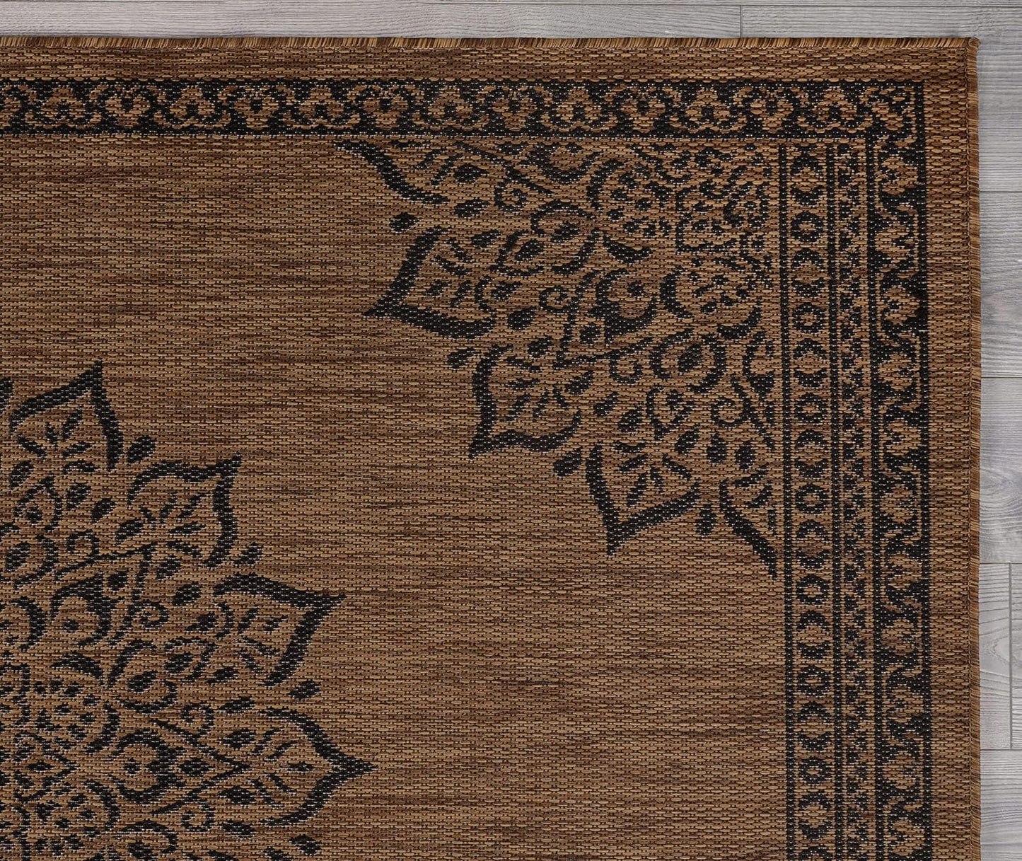 CAMILSON Outdoor Rug 8x10 Medallion Nut Brown Black Modern Area Rugs for Indoor and Outdoor Patios, Kitchen and Hallway Rug, Washable Porch Deck Outside Carpet (8 x 10)